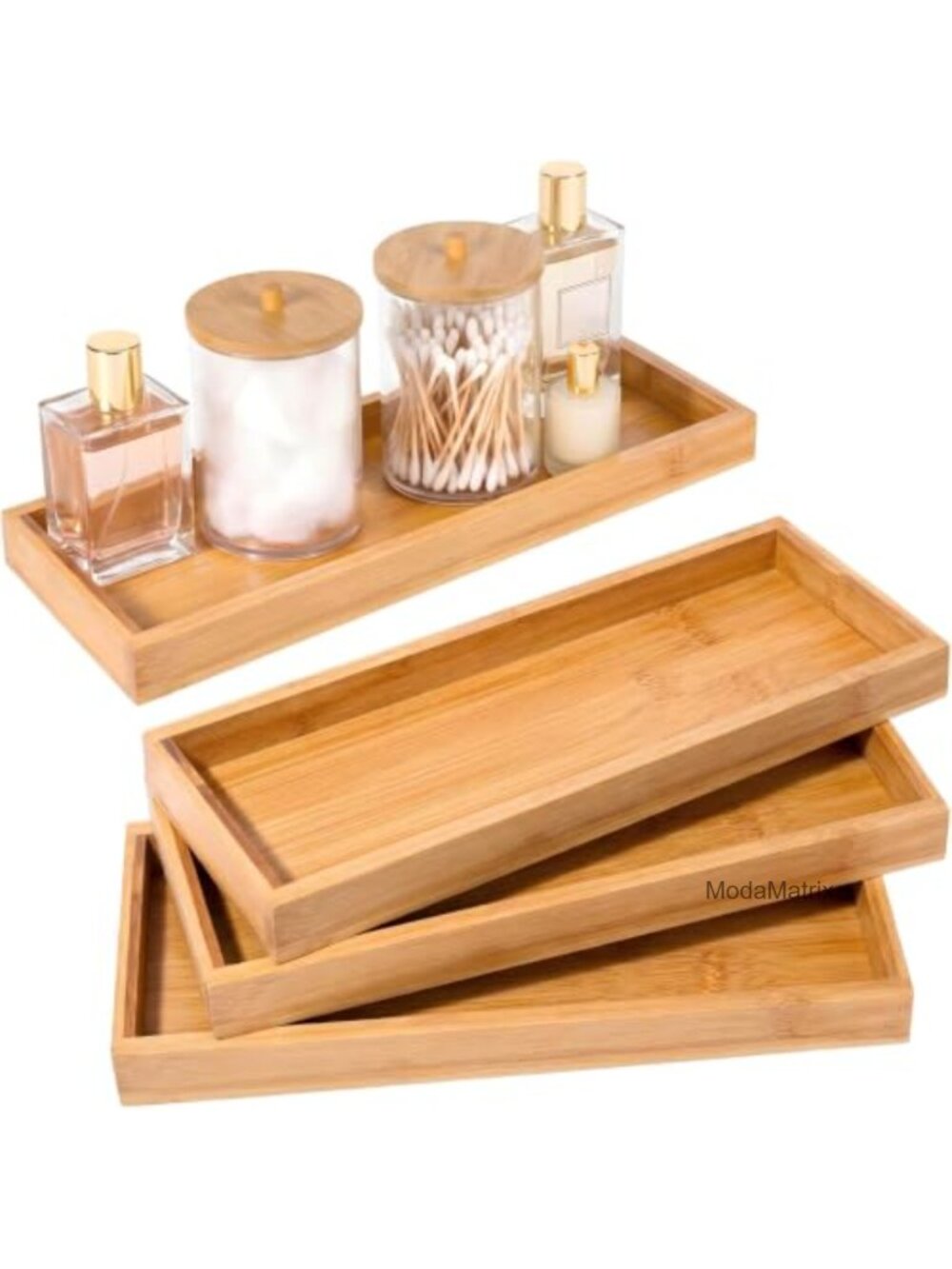 Bamboo Vanity Tray Set 3 Pc Wooden Serving Tray 11x4 Organizer Bathroom